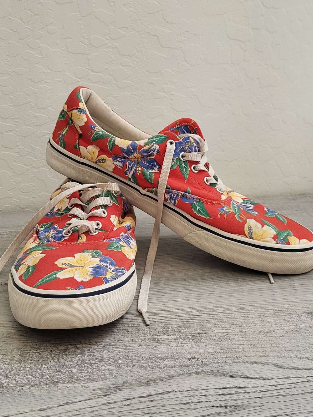 Mens Polo Red Floral Canvas Sneakers. Size 12